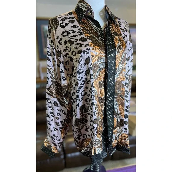 Onyx Metallic Silk Shirt Animal Print Eagle Men's Size Small Vintage NWOT